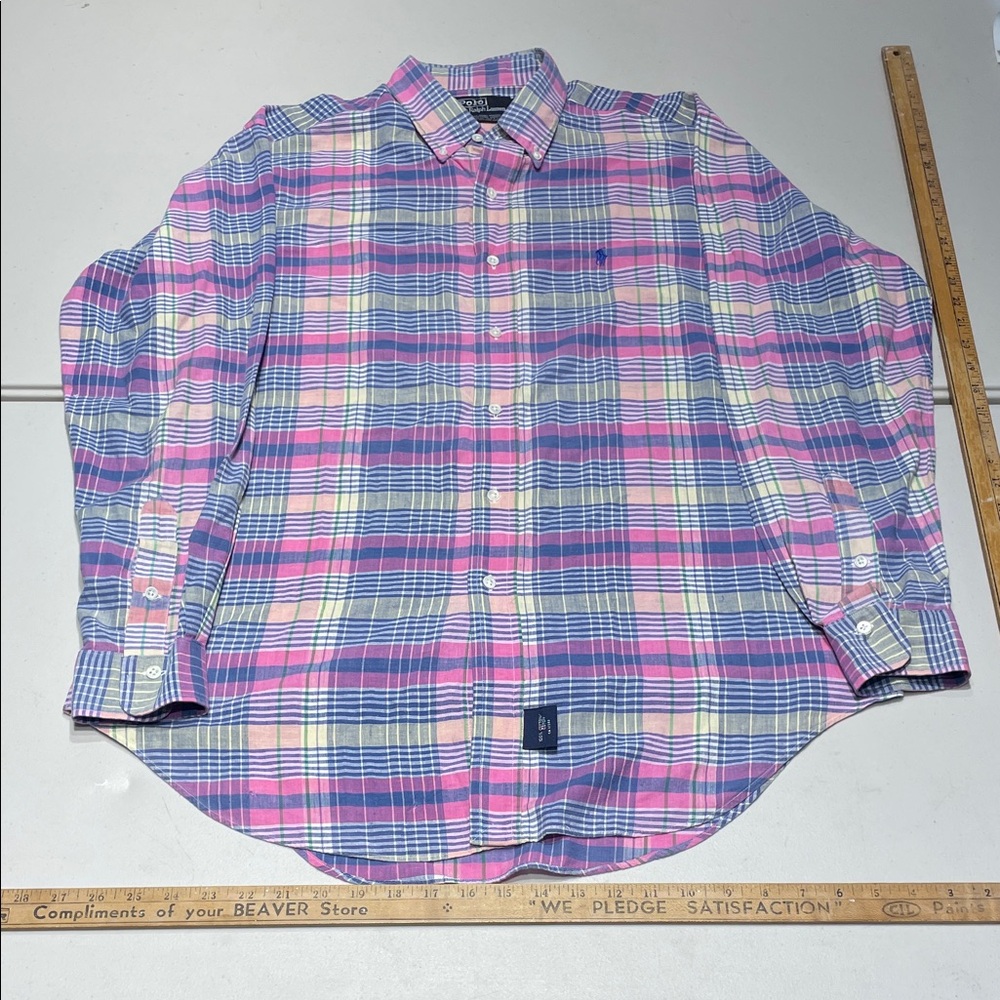 Polo Ralph Lauren Size large Pink and Blue authentic Madras Shirt